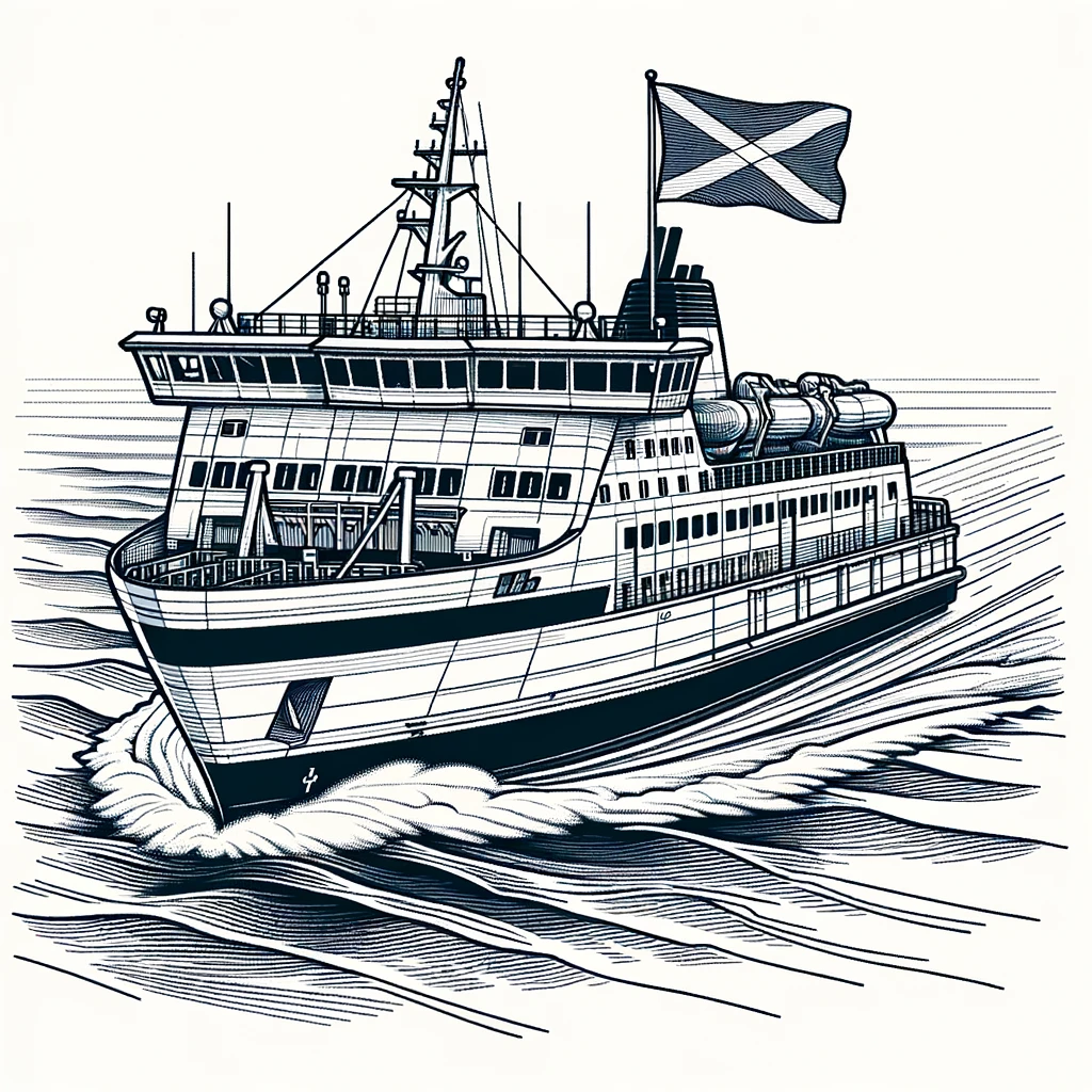 Line drawing of a Ferry at sea